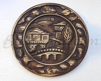 Carved wood plate "The Old Town"