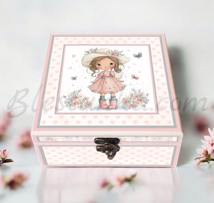 Caja para los tesoros del bebé "La chica del sombrero"