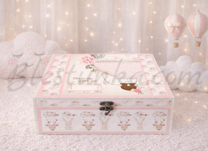 Caja para los tesoros del bebé "Viaje en globo" niña - grande