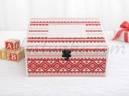 Caja de madera para los primeros tesoros del bebé "Dulce bebé" de color rojo - grande