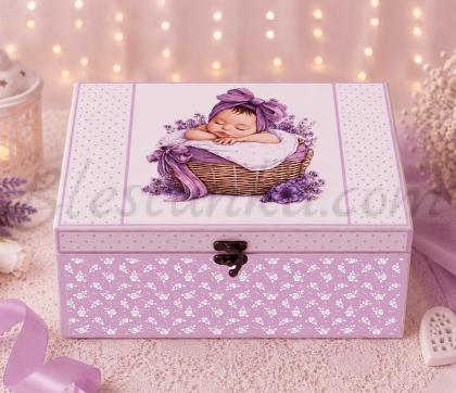 Caja para los tesoros del bebé "Bebé" violeta- grande
