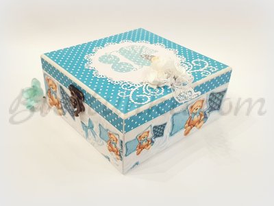 Кутия за бебешки съкровища "Сладкото бебе и мечетата" в синьо
