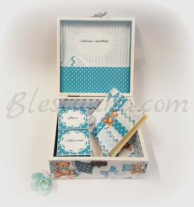 Baby`s Treasures Box "Sweet baby and bears" in blue