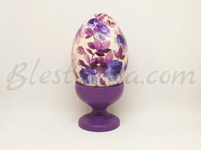 Декоративно дървено яйце "Виолетови рози" 