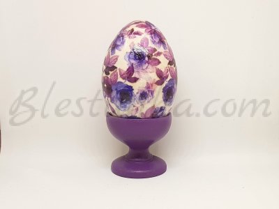 Huevo de madera decorativo "Rosas violetas"