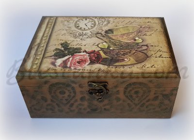 Caja de madera para té "Flor rosa"