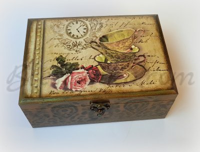 Caja de madera para té "Flor rosa"