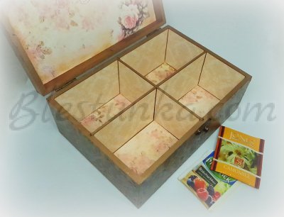 Дървена кутия за чай "Розов цвят"