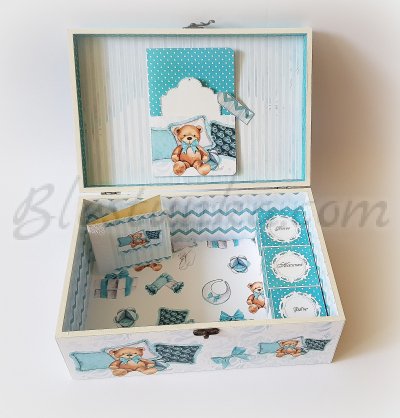 Кутия за бебешки съкровища "Сладкото бебе и мечетата" в синьо - голяма
