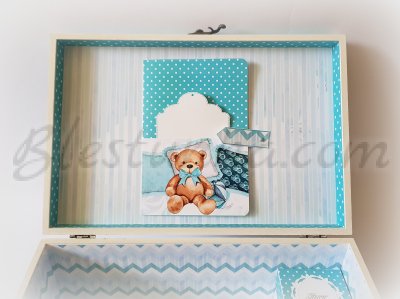 Кутия за бебешки съкровища "Сладкото бебе и мечетата" в синьо - голяма