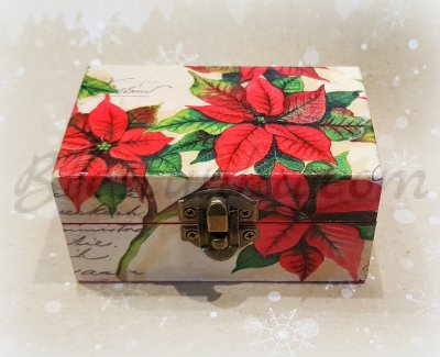 Small wooden jewellery box "Poinsettias"