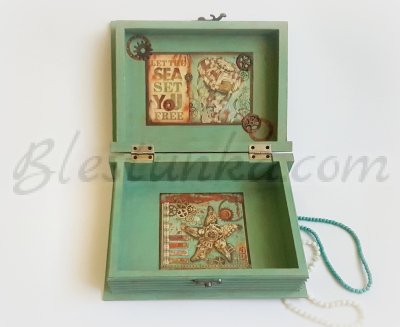 Caja de madera para joyas "Cuento marino"