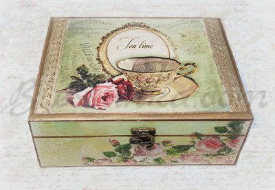 Дървена кутия за чай "Рози"