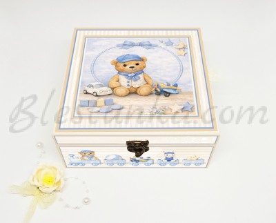 Caja para los tesoros del bebé "Dulce osito" - color  ecru