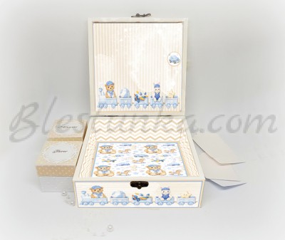 Caja para los tesoros del bebé "Dulce osito" - color  ecru