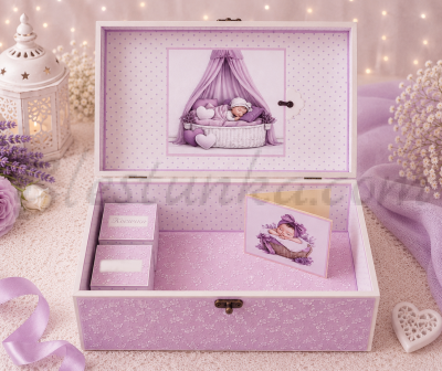 Caja para los tesoros del bebé "Bebé" violeta- grande