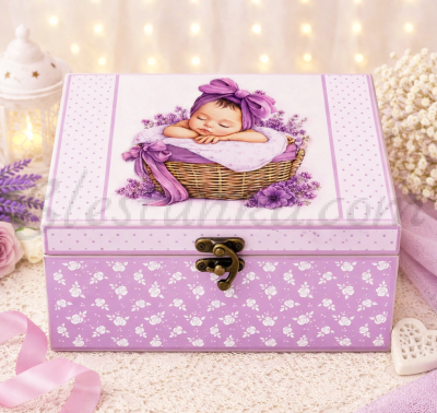 Caja para los tesoros del bebé "Bebé" violeta- grande